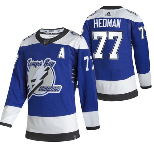 Men's Tampa Bay Lightning #77 Victor Hedman 2021 Blue Reverse Retro Stitched Jersey